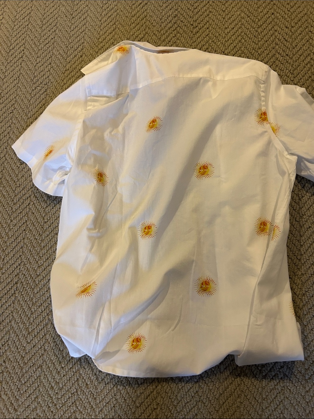 Paul Smith White Short-Sleeve Button-Down Shirt with Yellow Sun pattern xxl/xl - Picture 4 of 4